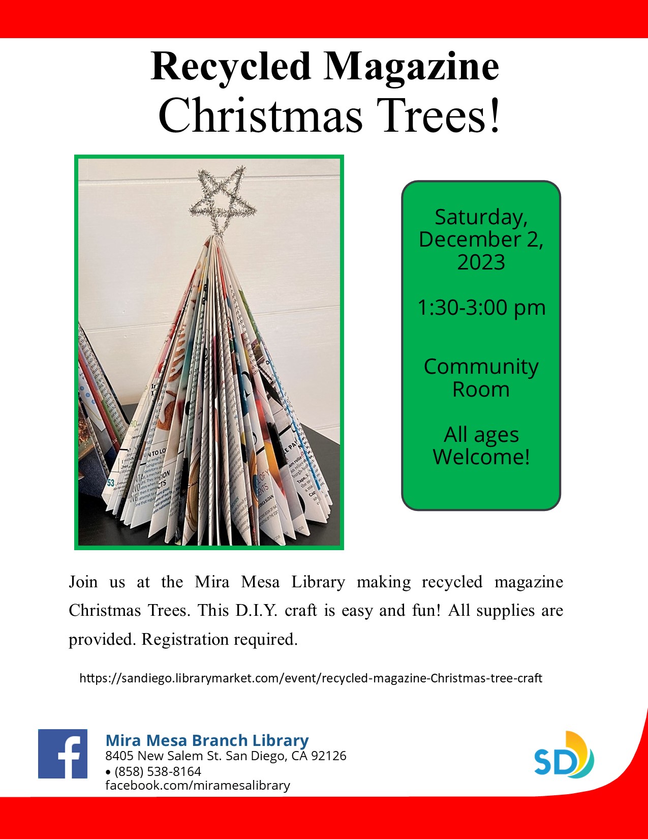 Recycled Magazine Christmas Tree Craft San Diego Public Library